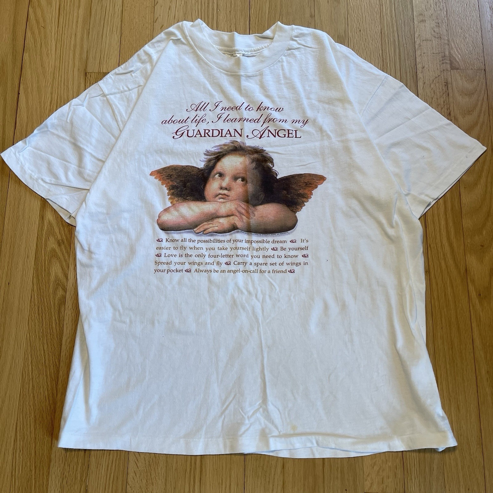 Vintage Guardian Angel Religion T Shirt Xl Mens 90s Single Stitch Christian Cath